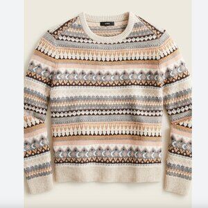 J. Crew • Wool Blend Fair Isle Apres Ski Pink Beige Cropped Crewneck Sweater • S
